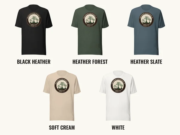 Circle Badge front logo on five tee colors