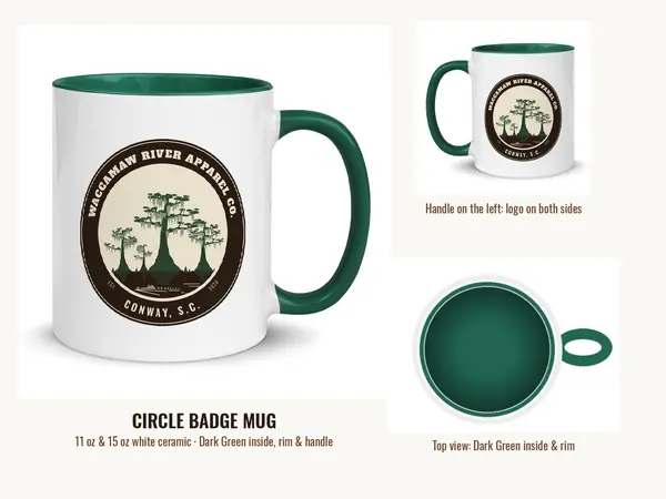 Circle Badge mug, white with a dark green inside