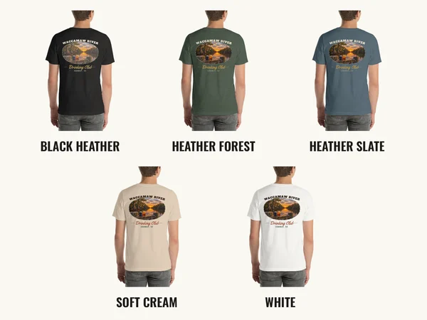 Drinking Club back print on five tee colors
