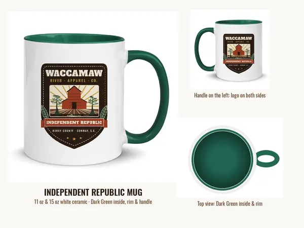 Independent Republic mug, white with a dark green inside